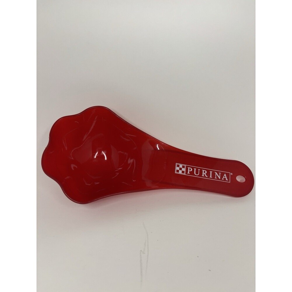 Purina 1 Cup Red Plastic Paw-Shaped Pet Food Scoop, Reusable Handle